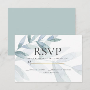 Invitation RSVP   Dusty Blue Watercolor Eucalyptus Feuilles