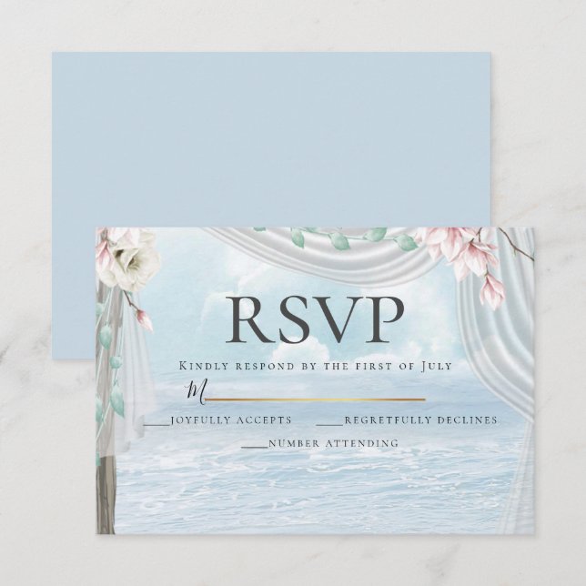 Invitation RSVP | Elégant Arbor floral de bois flotté de plag (Devant / Derrière)
