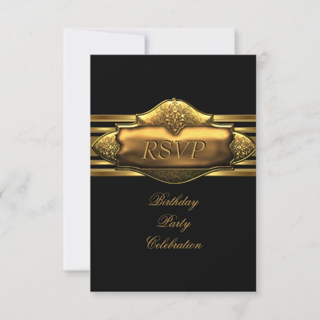 Invitation RSVP Elegant Black Gold Hommes de fête d'anniversa (Devant)