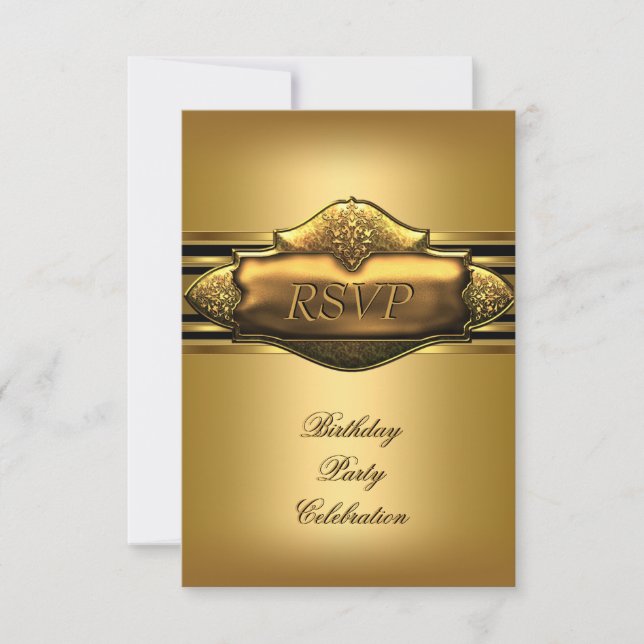 Invitation RSVP Elegant Gold Hommes de fête d'anniversaire (Devant)