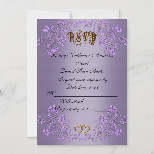 Invitation RSVP élégant satin violet mariage (Devant)