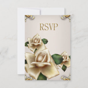 Invitation RSVP Elegant Wedding Gold Cream Rose beige