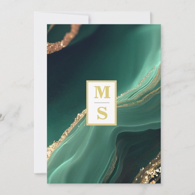 Invitation *~ RSVP Emerald Green Initiales AR66 QR Mariage (Devant)