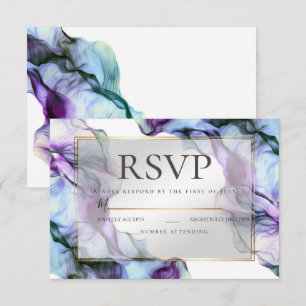 Invitation RSVP   Encre Turquoise Abstraite Ultra Violet Indi