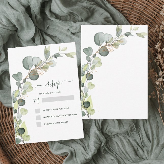 Invitation RSVP Eucalyptus Verdure Succulente Élégant (Créateur téléchargé)