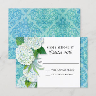 Invitation RSVP Fleurs de Mariage Hydrangeas Motif Damassé Aq