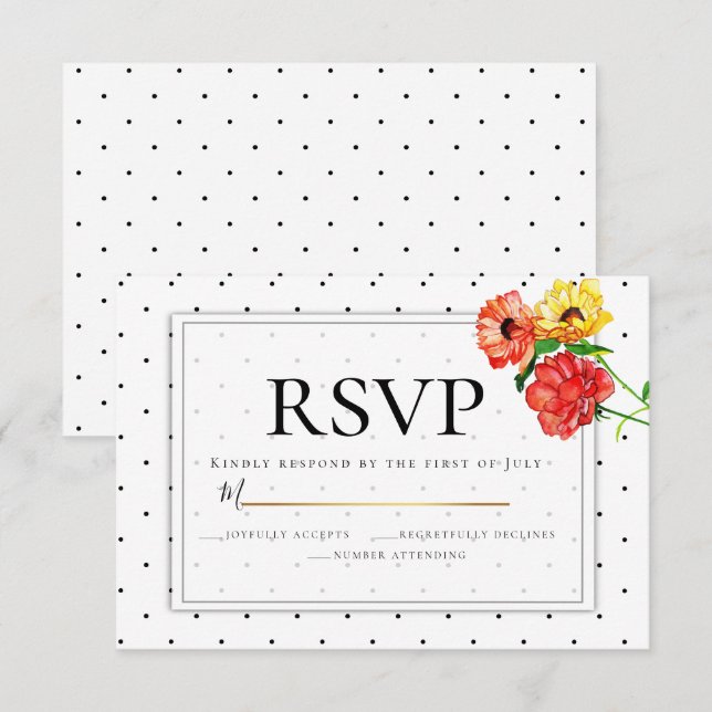 Invitation RSVP | Fleurs pois et aquarelles (Devant / Derrière)