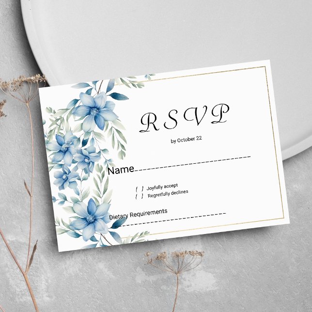 Invitation RSVP floral à la menthe bleue marine botanique (Botanical navy blue mint floral RSVP )