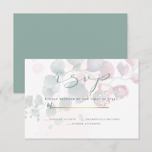Invitation RSVP | Foliage d'Eucalyptus à l'aquarelle délicate (Devant / Derrière)