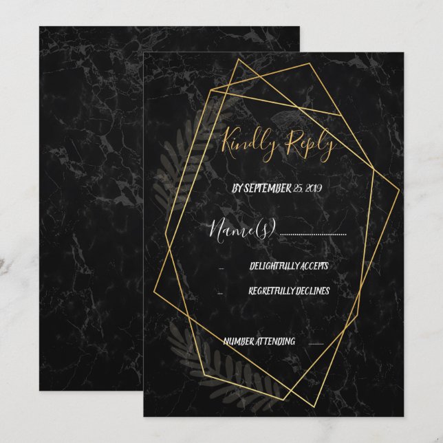Invitation RSVP géométrique en marbre Faux (Devant / Derrière)