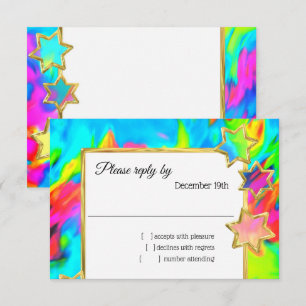 Invitation RSVP Gold Star Abstrait Turquoise Tie Dye