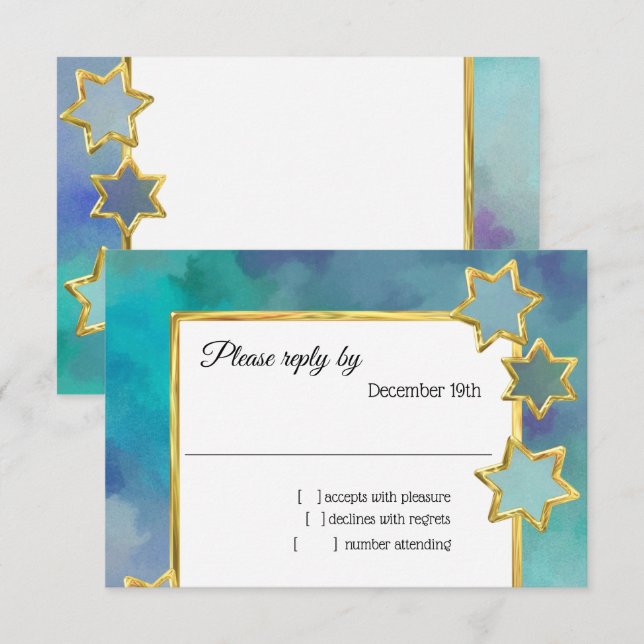 Invitation RSVP Gold Star Résumé Design bleu (Devant / Derrière)