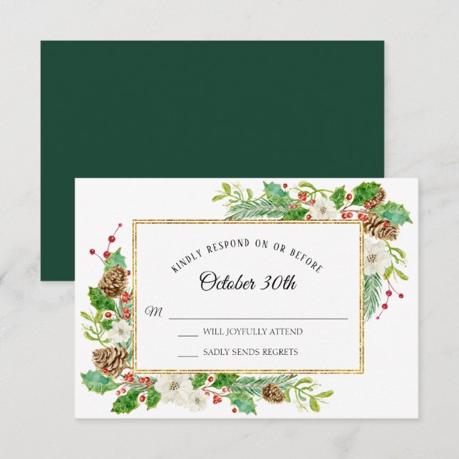 Invitation RSVP hiver Noël Floral Aquarelle (Devant / Derrière)