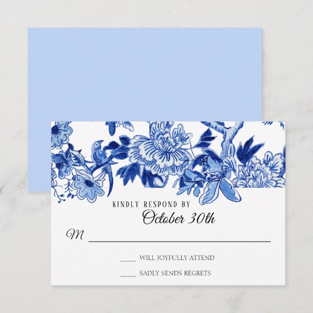 Invitation RSVP Influence Floral Bleu Clair Chinoiserie (Devant / Derrière)