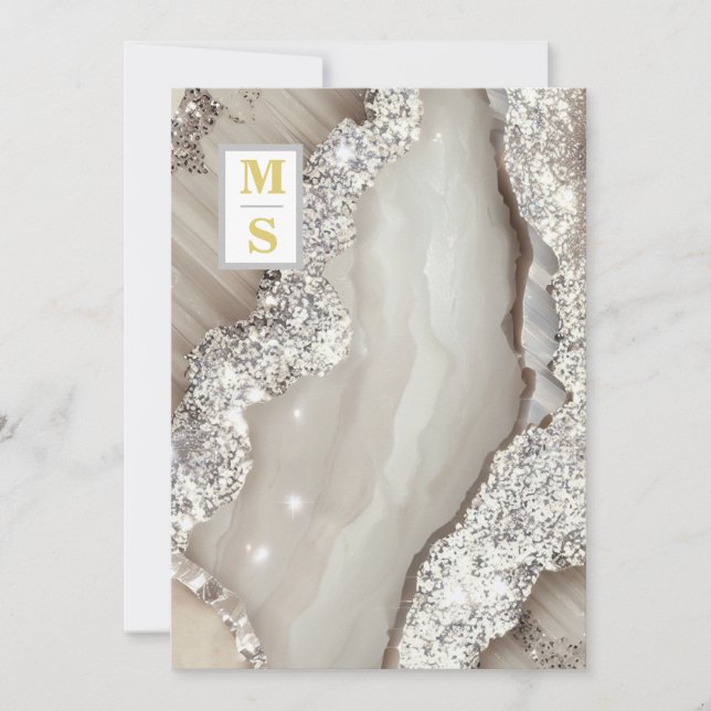 Invitation *~ RSVP IVORY Silver QR Initiales AR66 Mariage (Devant)