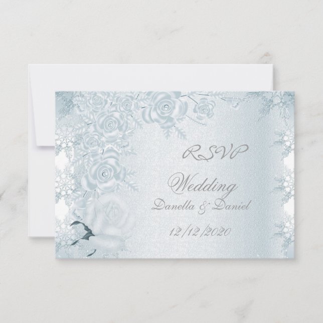 Invitation RSVP Mariage Blanc Silver Blue Roses Flèches de ne (Devant)