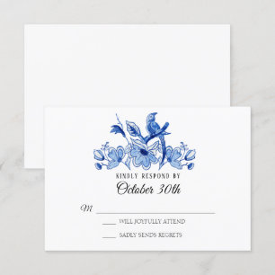 Invitation RSVP Mariage Bleu Chinoiserie Aquarelle Florale