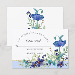 Invitation RSVP Mariage Bleu Pâle Poppy Aquarelle Florale