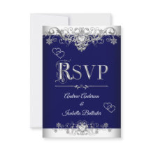 RSVP Mariage Bleu Royal Diamant Cœurs