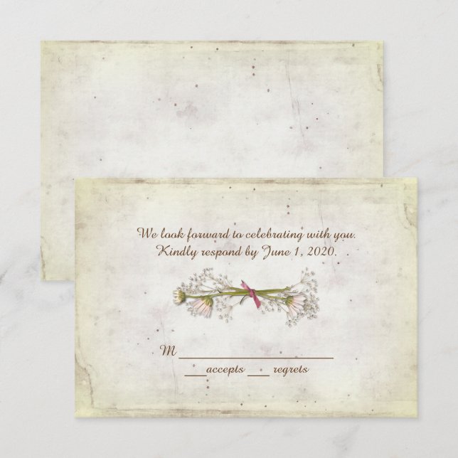 Invitation RSVP mariage - bouquet de pâquerettes avec perles (Devant / Derrière)