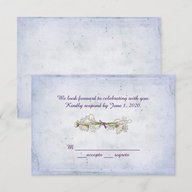 Invitation RSVP mariage - bouquet de pâquerettes avec perles (Devant / Derrière)