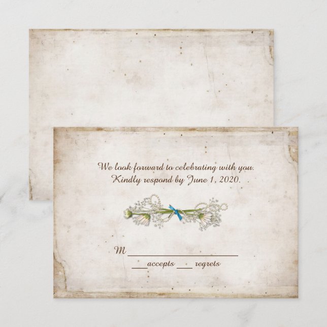 Invitation RSVP mariage - bouquet de pâquerettes avec perles (Devant / Derrière)