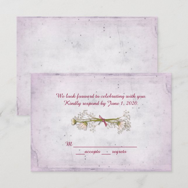 Invitation RSVP mariage - bouquet de pâquerettes avec perles (Devant / Derrière)