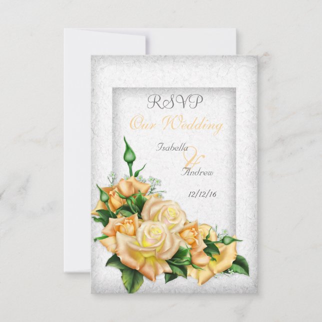 Invitation RSVP Mariage Bouquet de roses jaunes époustouflant (Devant)