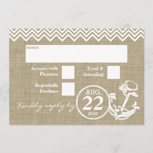 Invitation RSVP mariage Chevron Ancre Nautique