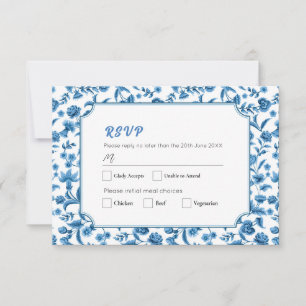 Invitation RSVP Mariage Chintz Bleu & Blanc Floral Ditsy