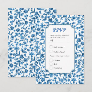 Invitation RSVP Mariage Chintz Bleu & Blanc Floral Ditsy