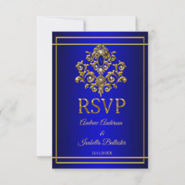 Invitation RSVP Mariage Elegant Royal Blue Gold Jewel 2