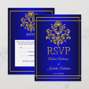 Invitation RSVP Mariage Elegant Royal Blue Gold Jewel 2