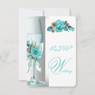 Invitation RSVP Mariage Élégant Sarcelle Blanc Beige Rose