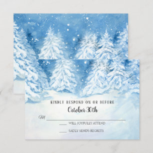 Invitation RSVP Mariage Forêt d'hiver Snowy Trees Aquarelle