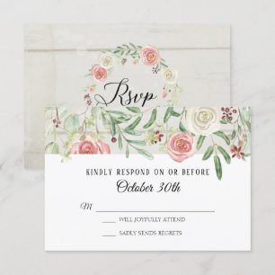 Invitation RSVP Mariage Ivoire Rose Pâle Planche de Bois Rust