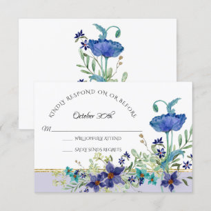 Invitation RSVP Mariage Lavande Bleu Poppy Aquarelle Florale