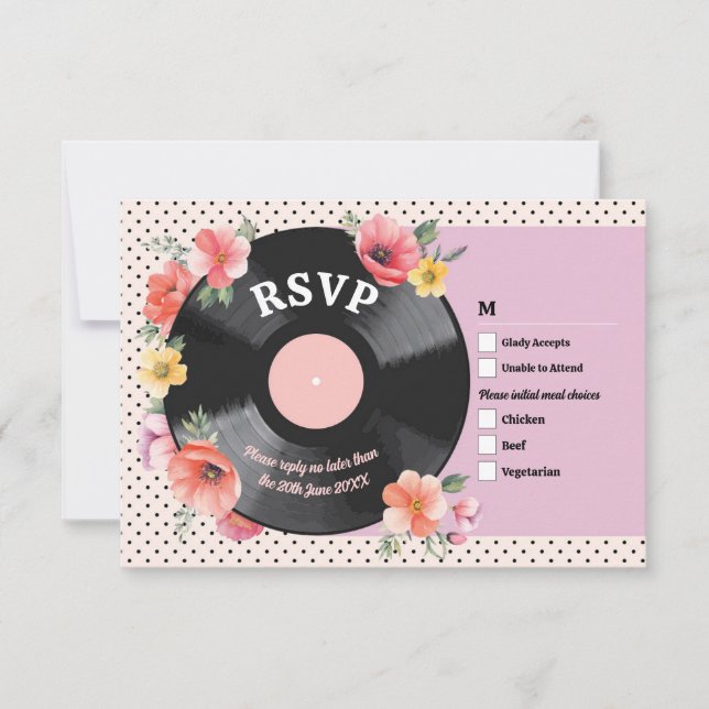 Invitation RSVP Mariage Music Record Mariage Floral 1950 (Devant)