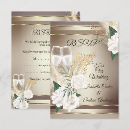 Invitation RSVP Mariage Rose Blanche Champagne Or Bronze