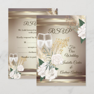 Invitation RSVP Mariage Rose blanche Champagne Or Bronze