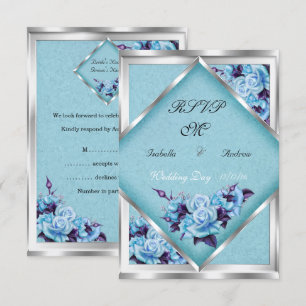 Invitation RSVP Mariage Roses Tilleul Violet Bouquet Argent