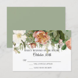 Invitation RSVP Mariage Sage Bruyère Rose Pivoine Fougères