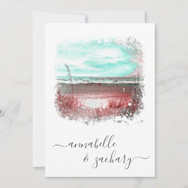 Invitation ** RSVP - Mariage Sea Beach Ocean QR AR7 (Devant)