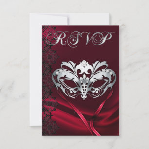 Invitation RSVP Mascarade Argent Bijou Rouge