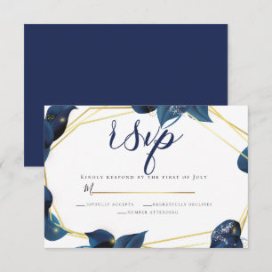 Invitation RSVP Moderne Deep Indigo Bleu et Or