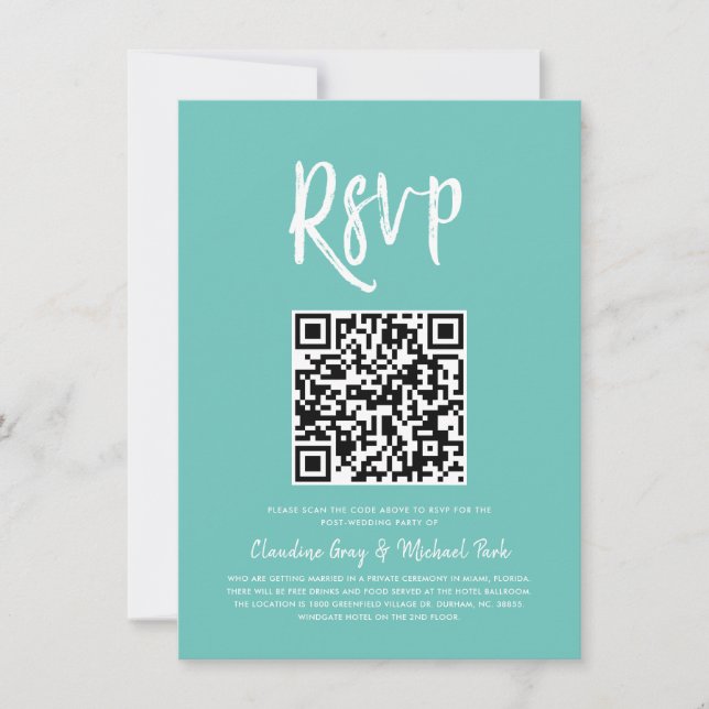 Invitation RSVP par code QR | Style de script vert de la ment (Devant)