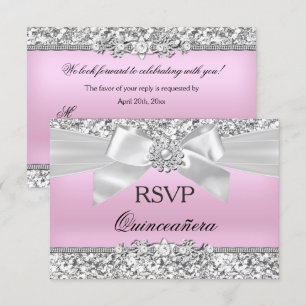 Invitation RSVP Parties scintillant rose argent Bijou Bow Qui