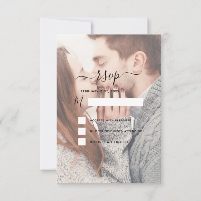 Invitation RSVP Photo de mariage transparent et typographie (Devant)