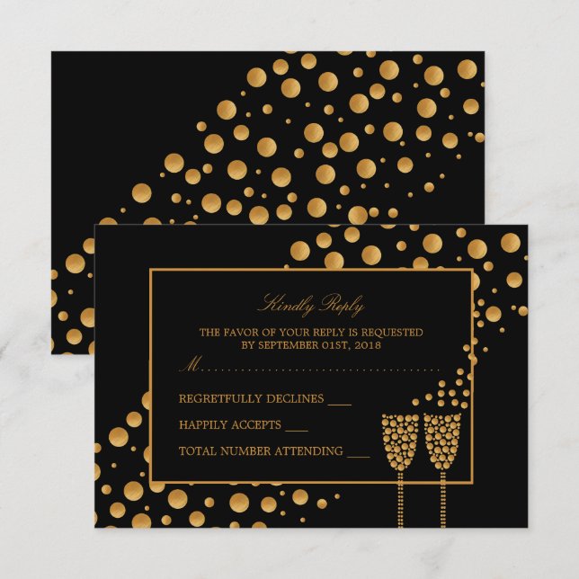 Invitation RSVP pour la fête de fiançailles avec bulles de ch (Devant / Derrière)