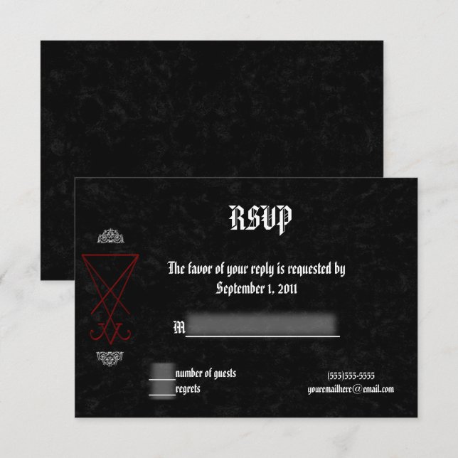 Invitation RSVP pour un mariage gothique occulte luciférien o (Devant / Derrière)